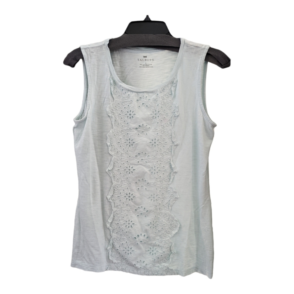 ⭐Talbots pale green lace cutout front tank top, size small EUC